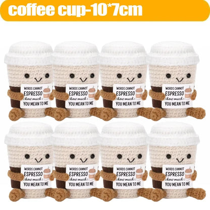 Positive Energy Handmade Plush Wool Knitting Shark Potatoes Doll Emotional Support Hug Pocket with Card Creative Festivals Gift Good Vibrations