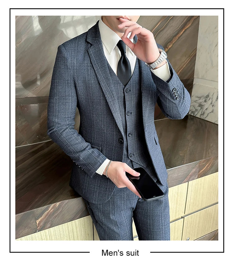 Quality Three-piece Suit Vest Trousers Set for Men Korean Fashion Slim Fit Business Casual Wedding Handsome Style