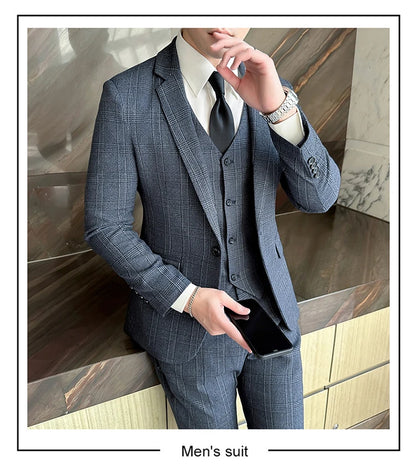 Quality Three-piece Suit Vest Trousers Set for Men Korean Fashion Slim Fit Business Casual Wedding Handsome Style