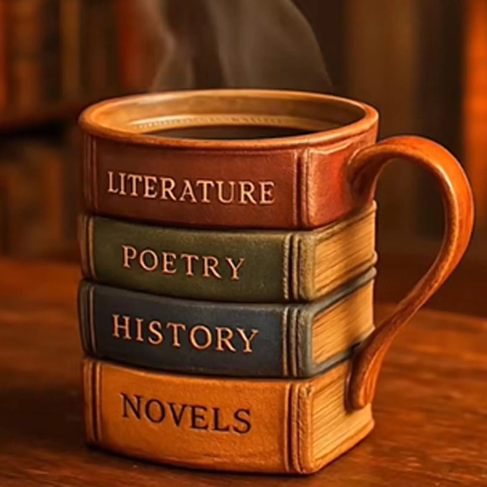 Funny Hot Tea Mug 3D Painted Book Design Resin Wine Cups Comfortable Grip Kitchen Mugs with Ergonomic Handle For Whiskey Good Vibrations