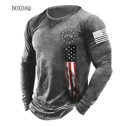 American Flag Pattern Men T-shirts Spring Autumn Long Sleeve 3d Print Street Fashion Tee 6XL Plus Size Male Clothing Casual Tops Good Vibrations