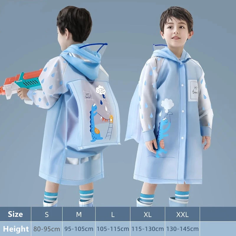 Cute Kids Raincoat Wateproof Children Dinosaur Unicorn Rain Poncho Rain Coat Jacket With Backpack Position Student RainWear Good Vibrations