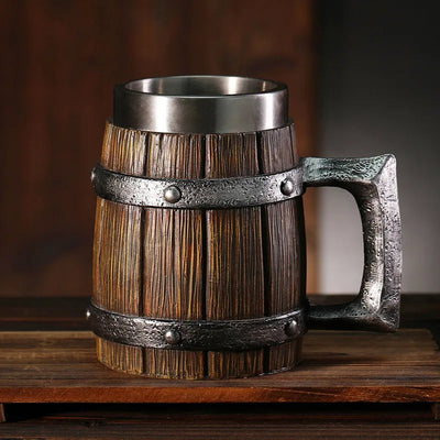 Hot-selling Wooden Barrel Beer mug , Large-capacity  Coffee mug Water bottle ,Tazas de café with stainless steel