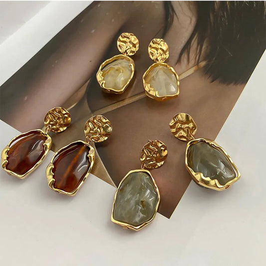 New Fashion Earrings Zircon Square Stone Earrings Vintage Gold Color Small Earrings for Women Jewelry Accessorries Good Vibrations