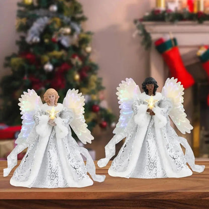 Christmas Tree Topper Angel Fairy with Lights Three-dimensional Christmas Tree Top Decoration Ornament Christmas Decoration Good Vibrations