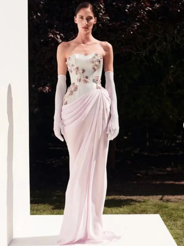 Customized Prom Dresses High quality Fashion Retro Jersey Applique Pleat Ruched Straight Long Dresses Simple Good Vibrations