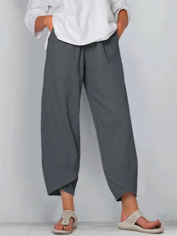 Vintage Print Pants Women Fashion Irregular Casual High Waist Elastic Waist Straight Loose Trousers Summer Lady Cargo Pantalon Good Vibrations