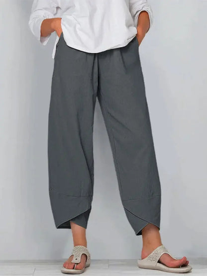 Vintage Print Pants Women Fashion Irregular Casual High Waist Elastic Waist Straight Loose Trousers Summer Lady Cargo Pantalon Good Vibrations