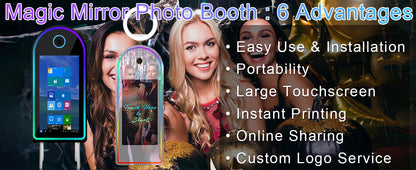 Selfie 45 Inch Photobooth with 32 Inch Mirror Touch Screen Photo Booth Magic Mirror Booth Machine for Weddings Parties Events Good Vibrations