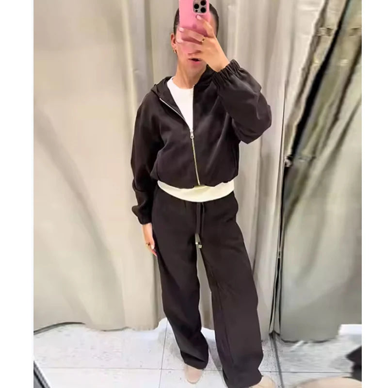 Women's Sets Autumn 2025 New Pants Set Fashion Hooded Elegant Women's Elastic Waist Pants 2-piece Street Chic Youth Autumn Sets Good Vibrations