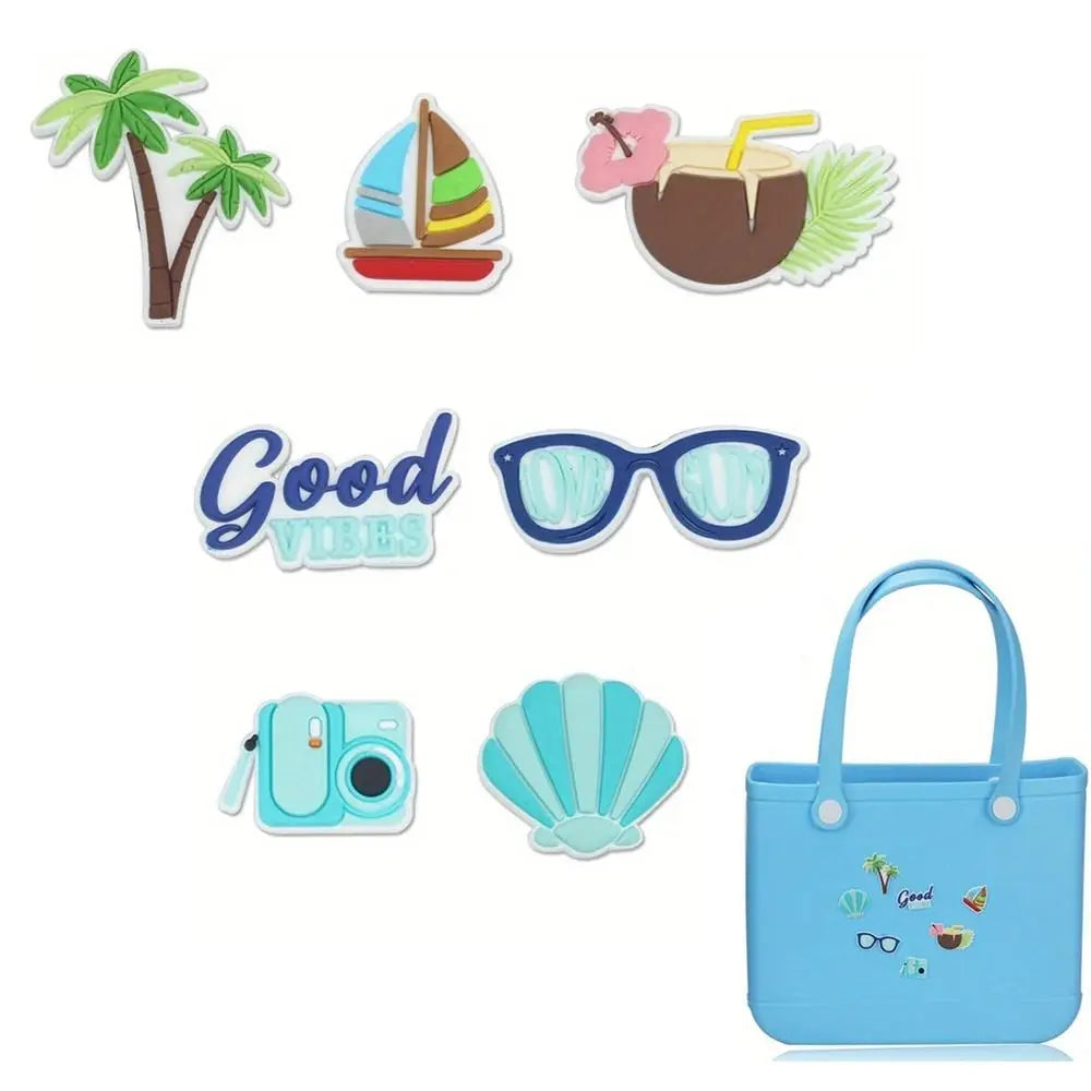 7Pcs DIY Charms for Bogg Bag Accessories Waterproof Beach Bag Accessories Charms for Bogg Bag/Beach Bag Good Vibrations