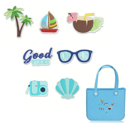 7Pcs DIY Charms for Bogg Bag Accessories Waterproof Beach Bag Accessories Charms for Bogg Bag/Beach Bag Good Vibrations