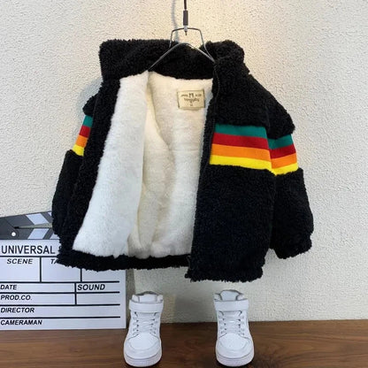 Children's Jacket Autumn and Winter Warm Coat 2023 New Boys and Girls' Plush Thickened Cardigan Jacket Good Vibrations