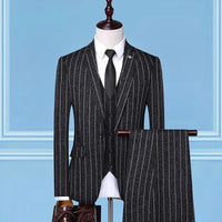 2025 Suit (suit + Vest + Trousers) Single Button Fashion Business Vertical Stripe Gentleman Suit Korean Suit Three-piece Suit Good Vibrations