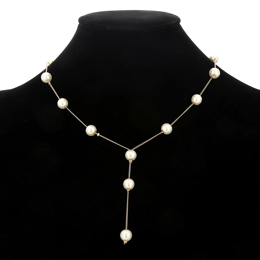 4pcs Gold-color Necklace Earring Bracelet Set Ladies Elegant Imitation-Pearls Collection Temperament Tassel Jewelry Good Vibrations Adult Super Store
