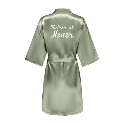 Grass Green Women's White Letter Bride Bridesmaid Short Satin Robes for Wedding Party Getting Ready Good Vibrations
