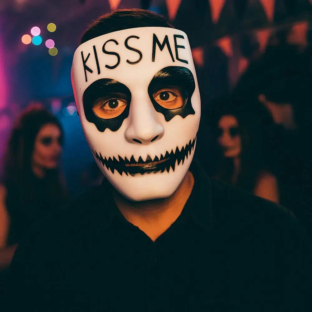 Dress Up Props White Makeup Halloween Mask Full Face Hand-painted Hip Hop Mask Scary Street Dance Mask Anime Cosplay Good Vibrations