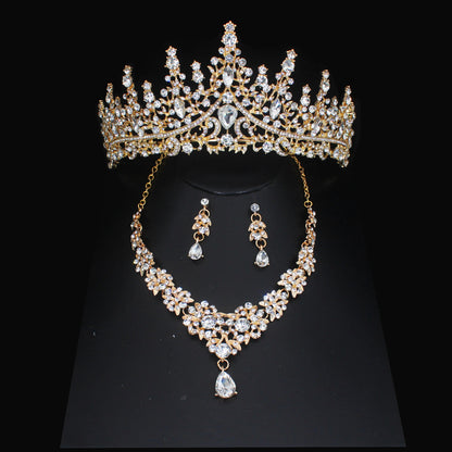 Luxury Crystal Wedding Bridal Jewelry Sets Women/Girl Gold Color Tiara/Crown Earrings Choker Necklace Bride Jewelry Set Good Vibrations Adult Super Store