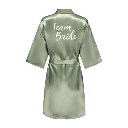 Grass Green Women's White Letter Bride Bridesmaid Short Satin Robes for Wedding Party Getting Ready Good Vibrations