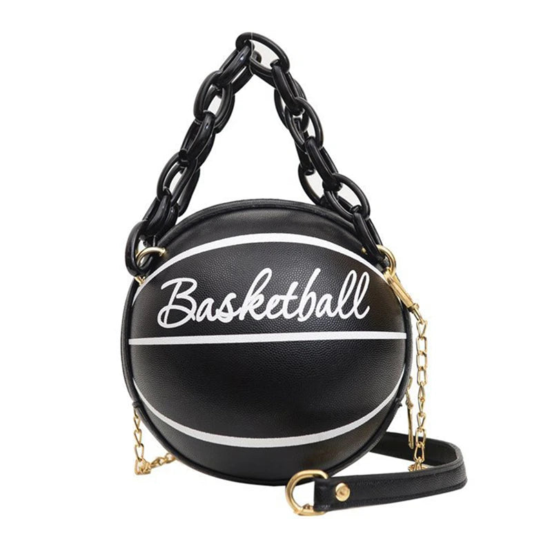 Women Shoulder Bag PU Leather Chain Basketball Bag New Letter Print Teenagers Handbag Fashion Crossbody Bags Female Good Vibrations