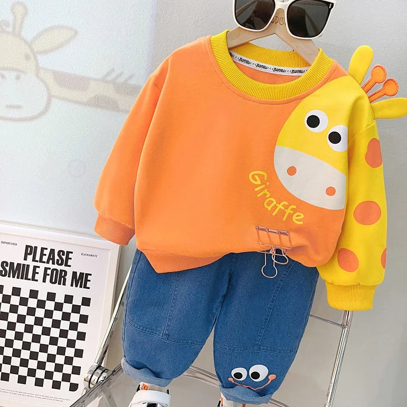 Baby Clothes 2025 New Children's Little Bear Long Sleeve Set Boys and Girls' Letter Sweater Pants Two Piece Set Simple Sportswea Good Vibrations