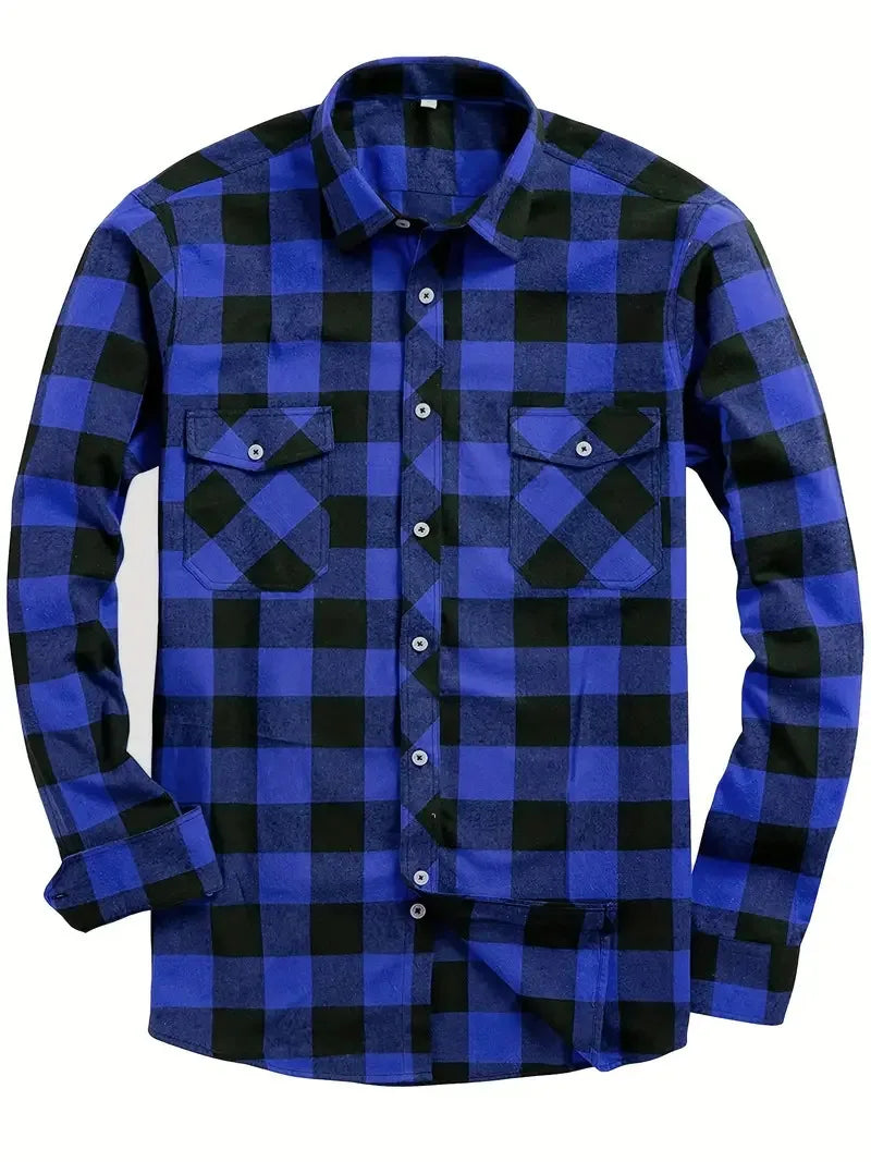 New Plaid Flannel Shirt for Men Long Sleeve Casual Shirts Spring Autumn Button -up 2-Pocket Colthing Tops Classic Men's Shirts Good Vibrations