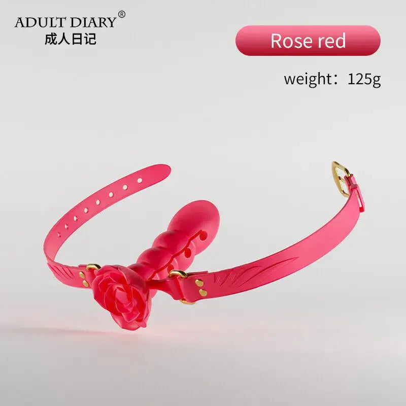 Silicone Rose Mouth Gag Extender Ball Oral Fixation Erotic Toys PU Harness Strap Belt Bdsm Bondage Costume Face Mask Adult Games GOOD Vibrations
