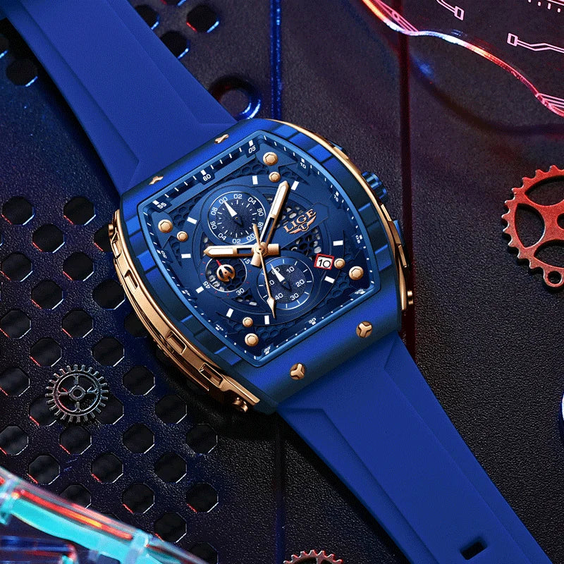 LIGE Top Brand Men's Watches Luxury Square Quartz Wristwatch Waterproof Luminous Chronograph Watch for Men Date Clock Good Vibrations