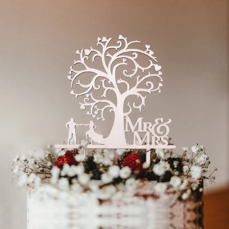 1Pcs Hollow Letter Love Just Married Mr&Mrs Cake Topper Bride and Groom Wooden Wedding Cake Topper For Wedding Party Supplies Good Vibrations