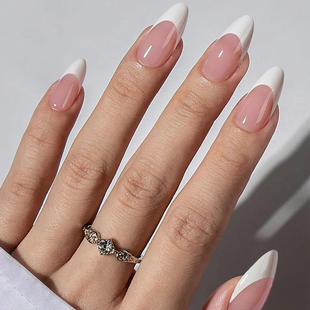 360Pcs/box Glossy Soft Gel Pink French Nail Tips Medium Almond White Simple Press On Nails 10Grids Huge Capacity False Nails*& Good Vibrations