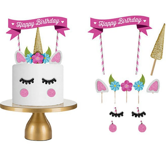 1set Unicorn Cake Toppers Kids Birthday Party Cake Decorations Baby Shower Cake Flags Birthday Party Supplies Good Vibrations