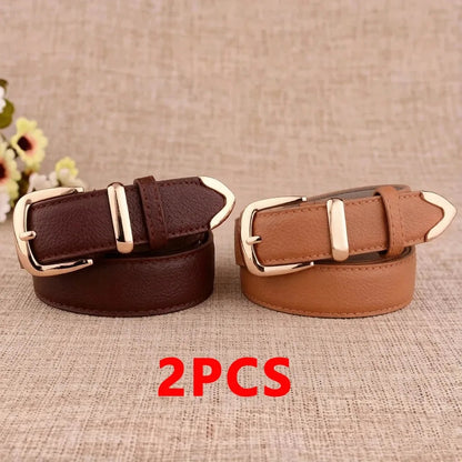 Fashion Women Leather Belts High Quality Gold Buckle Best Matching Dress Jeans Belts for Lady LB2146 Good Vibrations