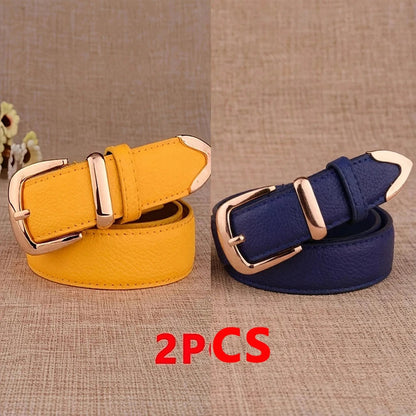 Fashion Women Leather Belts High Quality Gold Buckle Best Matching Dress Jeans Belts for Lady LB2146 Good Vibrations