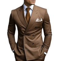 Formal Men 2 Piece Brown Wedding Suits Groom Tuxedo Slim Fit Peak Lapel Blazer Pants Business Suits Costume Homme For Party Prom Good Vibrations