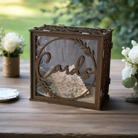 Brown wedding card boxes for reception, PVC gift card box with acrylic window, rustic envelope money gift box for anniversary Good Vibrations