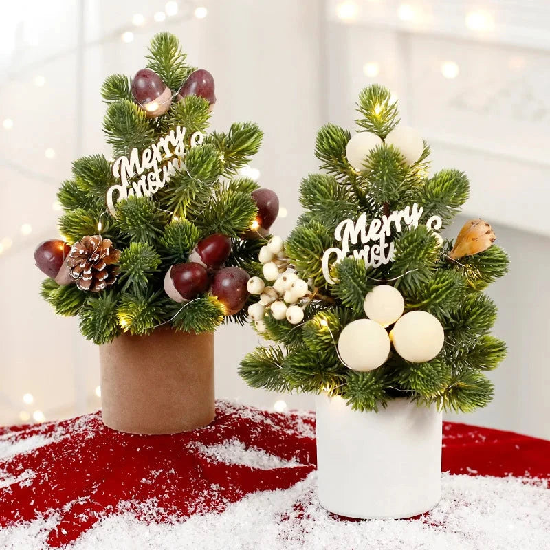 Hot Sale European Style Mini Christmas Tree Decorations Handmade Red Fruit LED Pine Desktop Mini Home Decorations for Christmas Good Vibrations