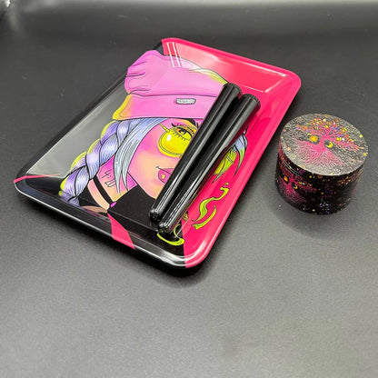 Manual 5cm Crusher Metal Grass Grinder TinPlate 18x12.5cm Rolling Tray Smell Proof Storage Tube Tobacco Herbal Set Cigar Tool Good Vibrations Adult Super Store