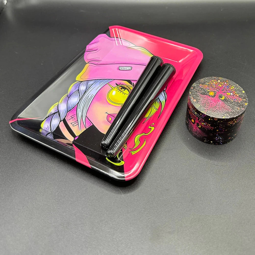 Manual 5cm Crusher Metal Grass Grinder TinPlate 18x12.5cm Rolling Tray Smell Proof Storage Tube Tobacco Herbal Set Cigar Tool Good Vibrations Adult Super Store