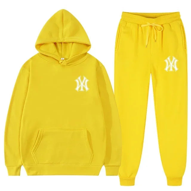 Men's running and fitness fashion casual sportswear set for autumn and winter, hooded sweatshirt + jogging pants two-piece set Good Vibrations