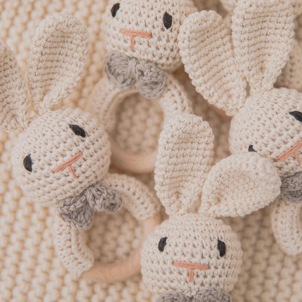 Baby Crochet Rattle Wooden Teether Toy BPA Free Wood Rodent Rabbit Rattle Baby Mobile Play Gym Newborn Educational Music Toys Good Vibrations