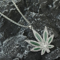Rhinestone Weed Pendant Necklace Maple Leaf Necklaces Gold Color Chains for Women men Male Steampunk Jewelry Good Vibrations Adult Super Store