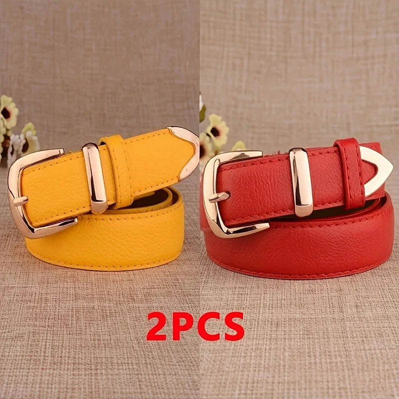 Fashion Women Leather Belts High Quality Gold Buckle Best Matching Dress Jeans Belts for Lady LB2146 Good Vibrations