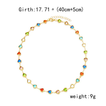 Exquisite Colorful Crystal Heart Choker Necklace For Women Charm Zircon Metal Chain Necklace Party Birthday Jewelry Gift Good Vibrations