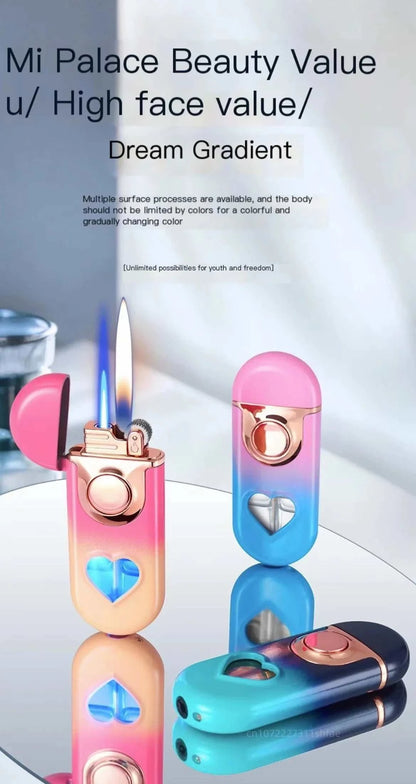 Metal Love Double Flame Butane Gas Lighter 