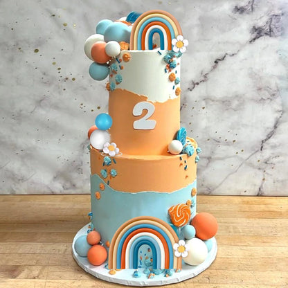 Groovy Cake Toppers Boho Cake Decorations with Flower Rainbow Balls for Girl Birthday Party Hippie Boho Groovy Party Supplies Good Vibrations