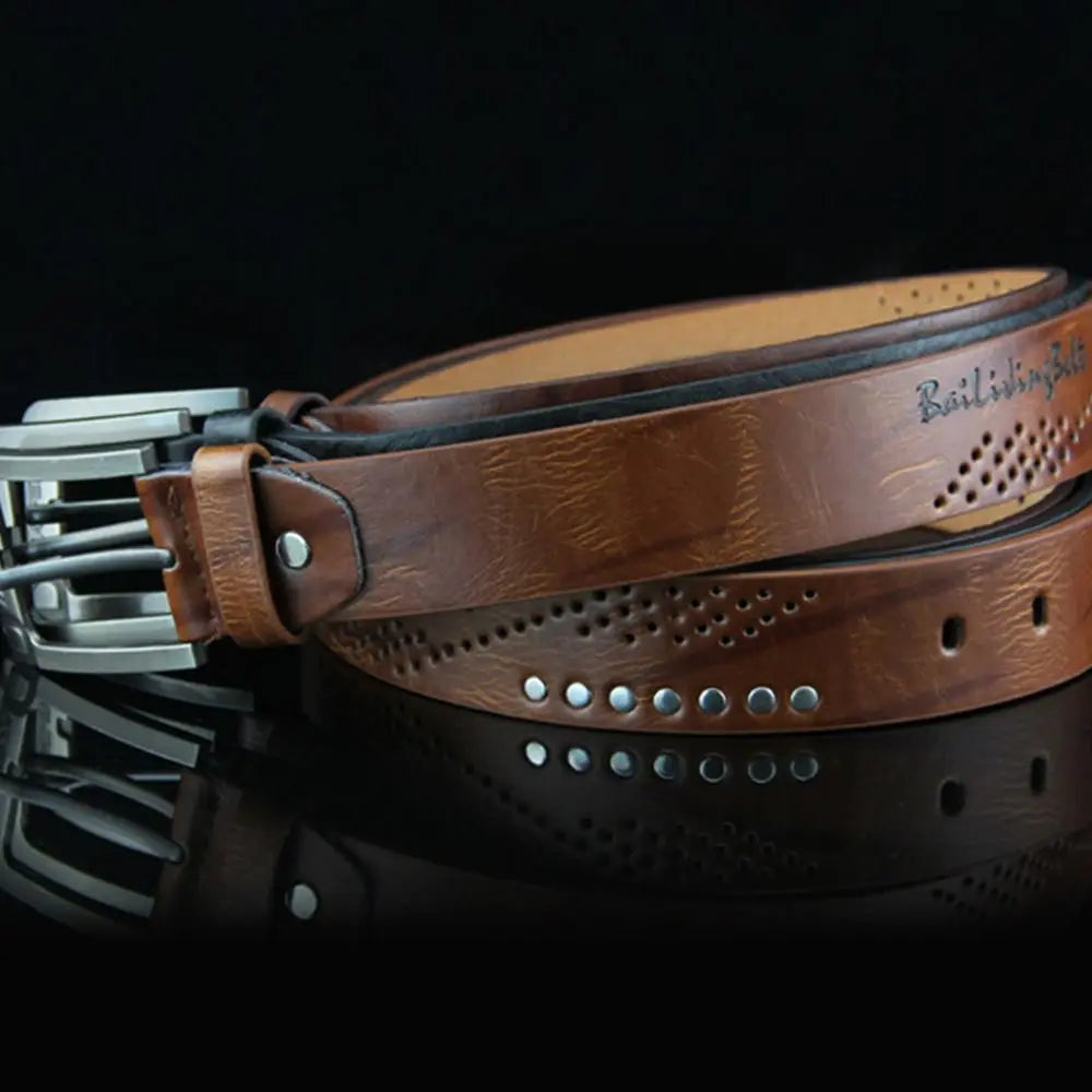 Simple Leather Men's Belt Luxury High Quality Classic Buckle Business Cowboy Vintage Waistband Alloy Belts Good Vibrations