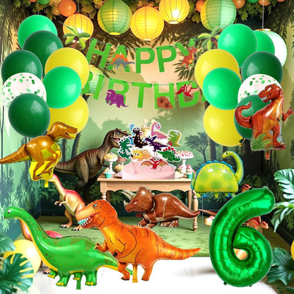Dinosaur Birthday Party Supplies for Kids Age 2-6, Foil Balloons Set with Banner, Cake Topper, Decorations Kit (Boys & Girls) Good Vibrations