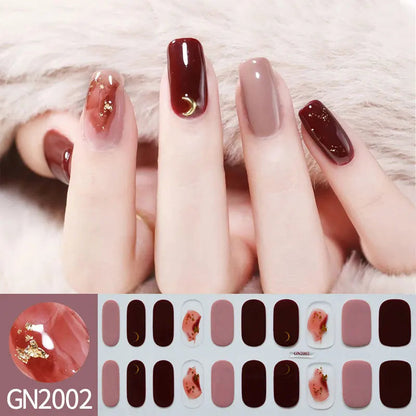 20Tips Semi-Cured Gel Nail Sticker Pure Color Uv/Led Lamp Gel Nail Polish Wraps Long-Lasting Full Cover Gel Sticker Nail Decor Good Vibrations