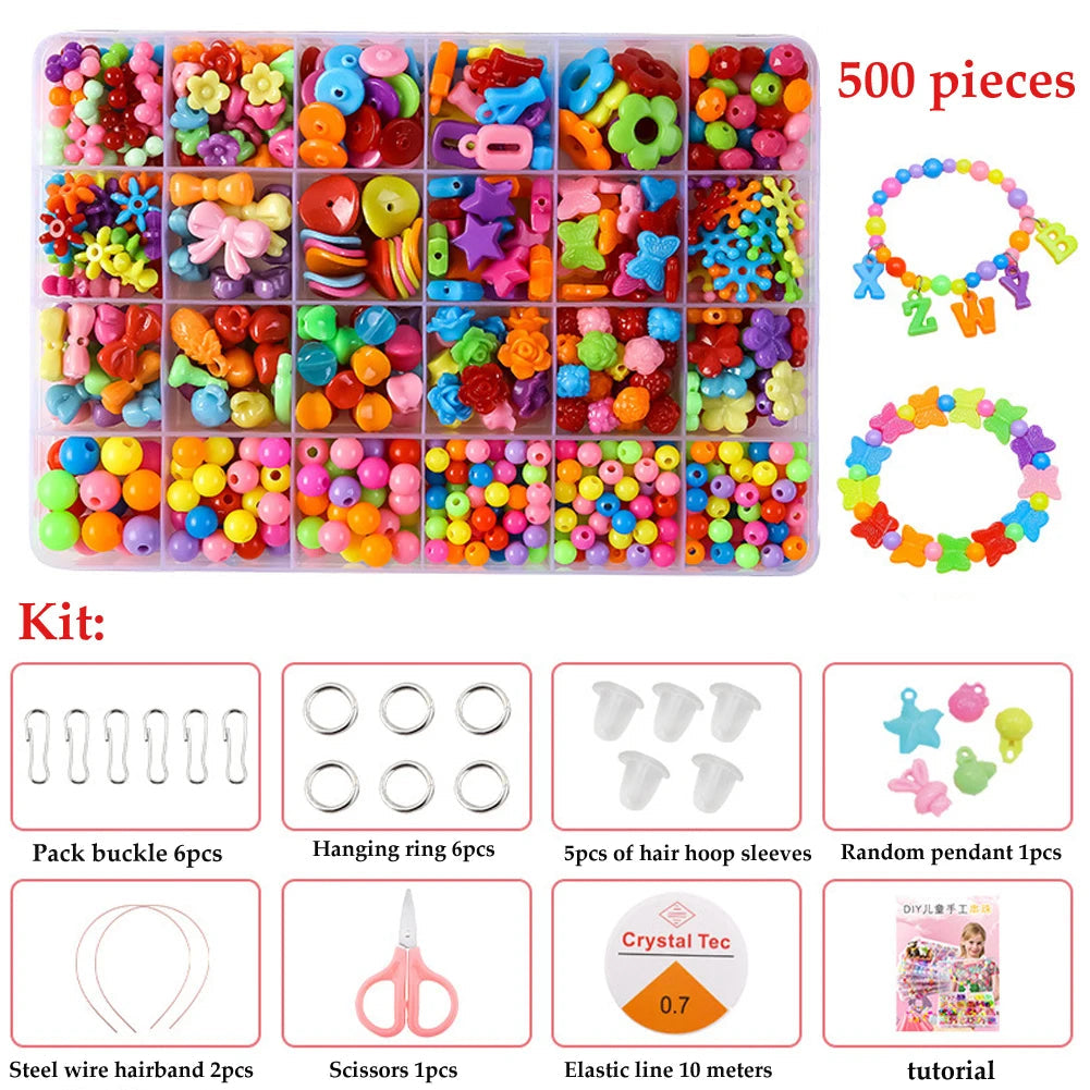 500pcs DIY Handmade Beaded Children's Toy Creative Loose Spacer Beads Crafts Making Bracelet Necklace Jewelry Kit Girl Toy Gift Good Vibrations
