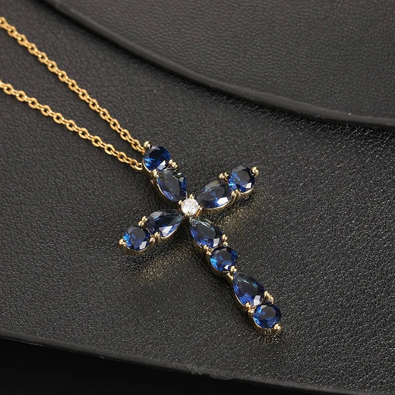 Classic Bright Jewelry Cross Necklace Fashion Personality Innovative Colorful Water Drop Geometric Cross Pendant Lucky Gift Good Vibrations